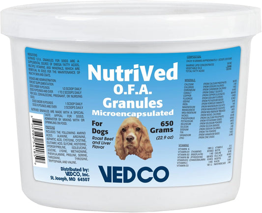 Vedco NutriVed OFA Granules for Dogs, Microencapsulated Vitamin & Mineral Supplement, Roast Beef and Liver Flavor, 650 Grams
