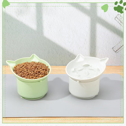 2 Pack Gray, Green Slow Feeder for Cat Bowls, Silicone Tilted Raised Pet Bowl with Non Slip Base for Digestion Anti Vomit