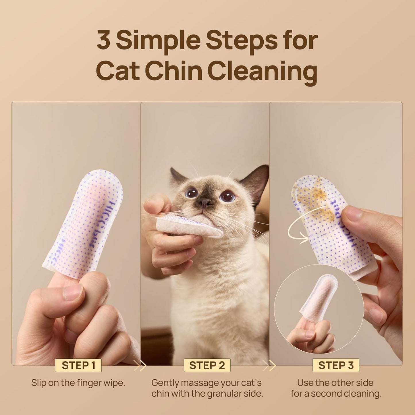 HICC PET Cat Chin Acne Finger Wipes – Gentle Enzyme Complex Care for Feline Acne & Blackheads, Vet Recommended Daily Chin Cleaning Wipes, No-Rinse Natural Formula