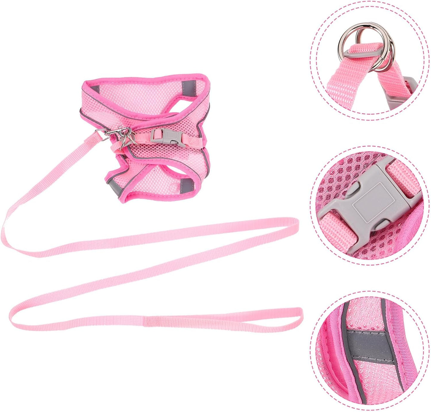 FRCOLOR Breathable Reflective Dog Harness with Leash Soft Mesh Pet Vest for Outdoor Walking One-Hand Operation Lightweight Style Pink S