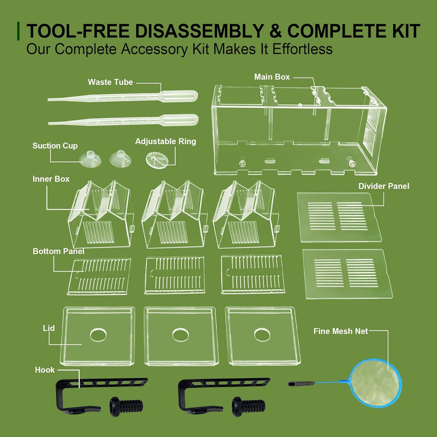 Triple-Chamber Aquarium Fish Breeder & Isolation Box, Transparent Hatching Incubator Tank with Suction Cups & Hook, Nursery for Livebearer Guppy Fry Breeding and Betta Fish, Shrimp Quarantine