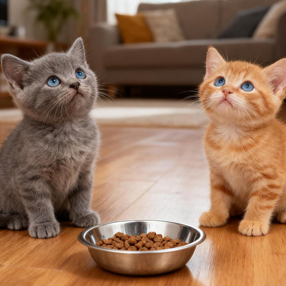 4 Pcs Stainless Steel Cat Bowls, Metal Cat Food Bowls for Indoor Cats, 6.1 Inch Shallow Wide Suitable for Kittens Whisker Fatigue Reducing, Elevates Food for Better, Replacement Basic Cats Plates