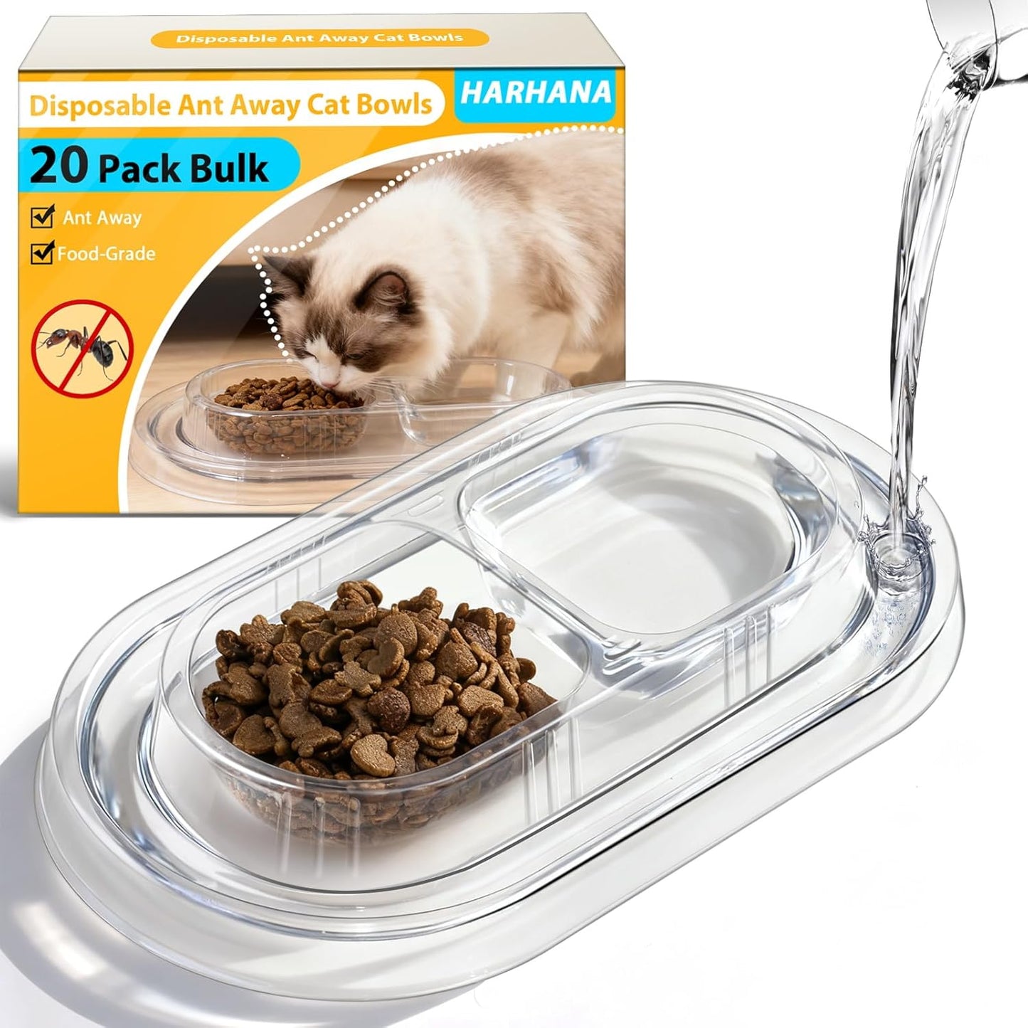 Disposable Ant Away Cat Bowls - 20 Pack Food-Friendly Plastic Bowls with Water Moat, Travel Dog & Cat Food Bowls for Outdoor Camping, Hiking, Emergency Kits (20 Packs)