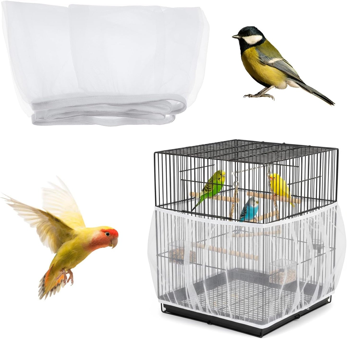 Bird Cage Seed Catcher, White Breathable Seed Catcher for Bird Cage Birds Cages Net Birds Cages Accessories for Parrot Enclosures Stops Scatter