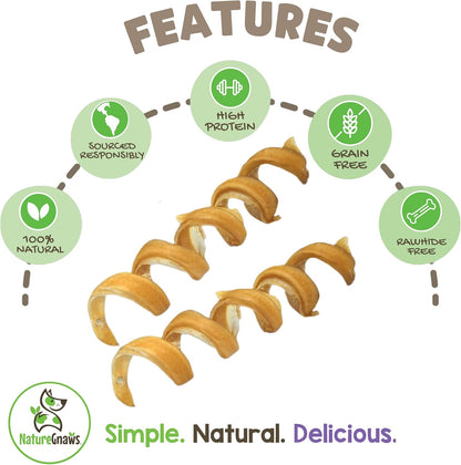 Nature Gnaws Bully Stick Springs for Dogs 7-8" (6 Count) - Long Lasting for Aggressive Chewers - Natural Curly Beef Dog Chew Bones - Rawhide Free
