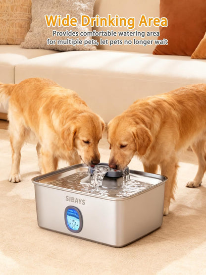 SIBAYS 4Gal/15L Large Dog Water Fountain, Stainless Steel Pet Fountain with Water Window & LED Light, Ultra Quiet Automatic Dog Water Bowl Dispenser for Large Dogs & Multi-pet, Easy to Clean FS76
