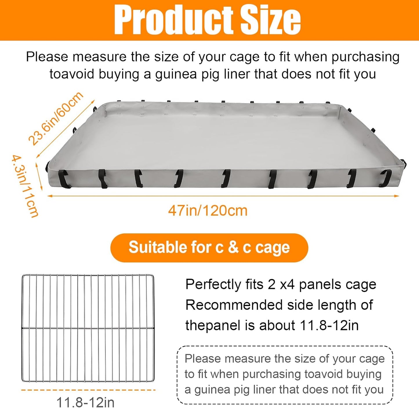 Guinea Pig Cage Bottom Tarp for C&C Grids Habitat Cage Panel, 47x24 inches Guinea Pig Cage Liner Base, Washable Small Animal Cage Bedding for Rabbits Hamsters Hedgehogs Ferrets Small Pets(No Cage)