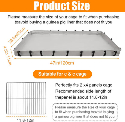 Guinea Pig Cage Bottom Tarp for C&C Grids Habitat Cage Panel, 47x24 inches Guinea Pig Cage Liner Base, Washable Small Animal Cage Bedding for Rabbits Hamsters Hedgehogs Ferrets Small Pets(No Cage)