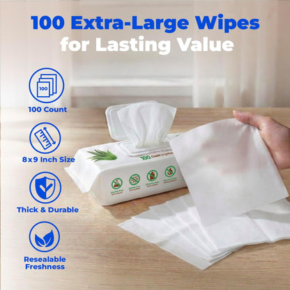 Best Pet Supplies 8" x 9" Large Unscented Dog Wipes - Cleaning and Deodorizing for Paws and Coat - Gentle Formula with Aloe Vera Vitamin E for Puppies and Cats - 100 Count (Pack of 12)