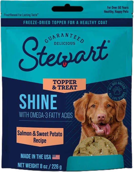 Stewart Freeze Dried Dog Food Topper, Shine, Salmon and Sweet Potato Recipe, 8 Ounce Pouch, Omega-3 for a Healthy Coat
