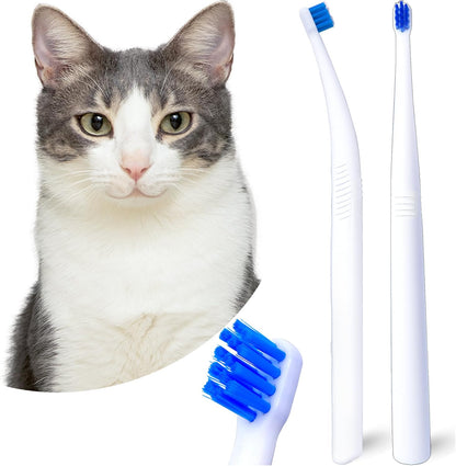Small Dog Toothbrush, Cat & Puppy Tooth Brushing Kit, Ultra Soft & Mini 15° Curved Head Teeth Brush for Kitten & Tiny Pet, Doggy Toothbrushes Deep Dental Clean, Soft Bristles, 2 PCS - White
