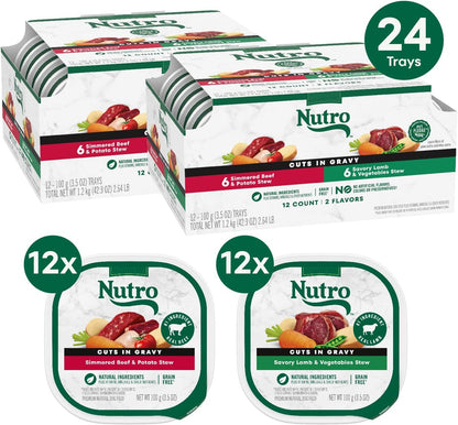 Nutro Natural Choice Cuts in Gravy Wet Dog Food Lamb Beef Variety Pack, 3.5 oz. Trays (12 Count, Pack of 2)