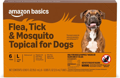 Amazon Basics PreventativeFlea, Tick & Mosquito Topical Treatment for Large Dogs (21-55 pounds), 6 Count, Packaging May Vary