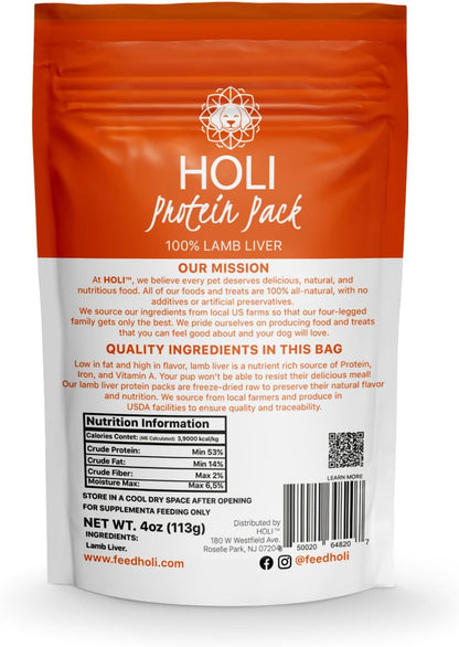 HOLI Lamb Liver Dog Food Topper - Single Ingredient, Human-Grade - Freeze Dried Dog Food Toppers and Flavor Enhancer for Picky Dogs – Grain Free – 100% All Natural - 4oz