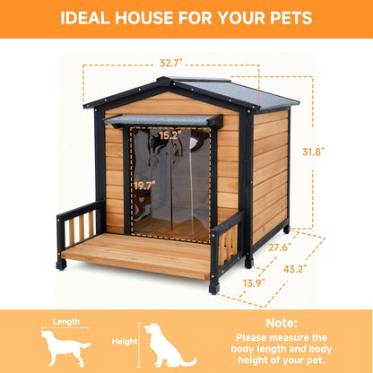 Large Indoor Outdoor Dog House,Wood Insulated Dog House,Weatherproof Outside Shelter with Elevated Floor,Easy to Assemble(43.2" L x32.7 W x 31.8" H)