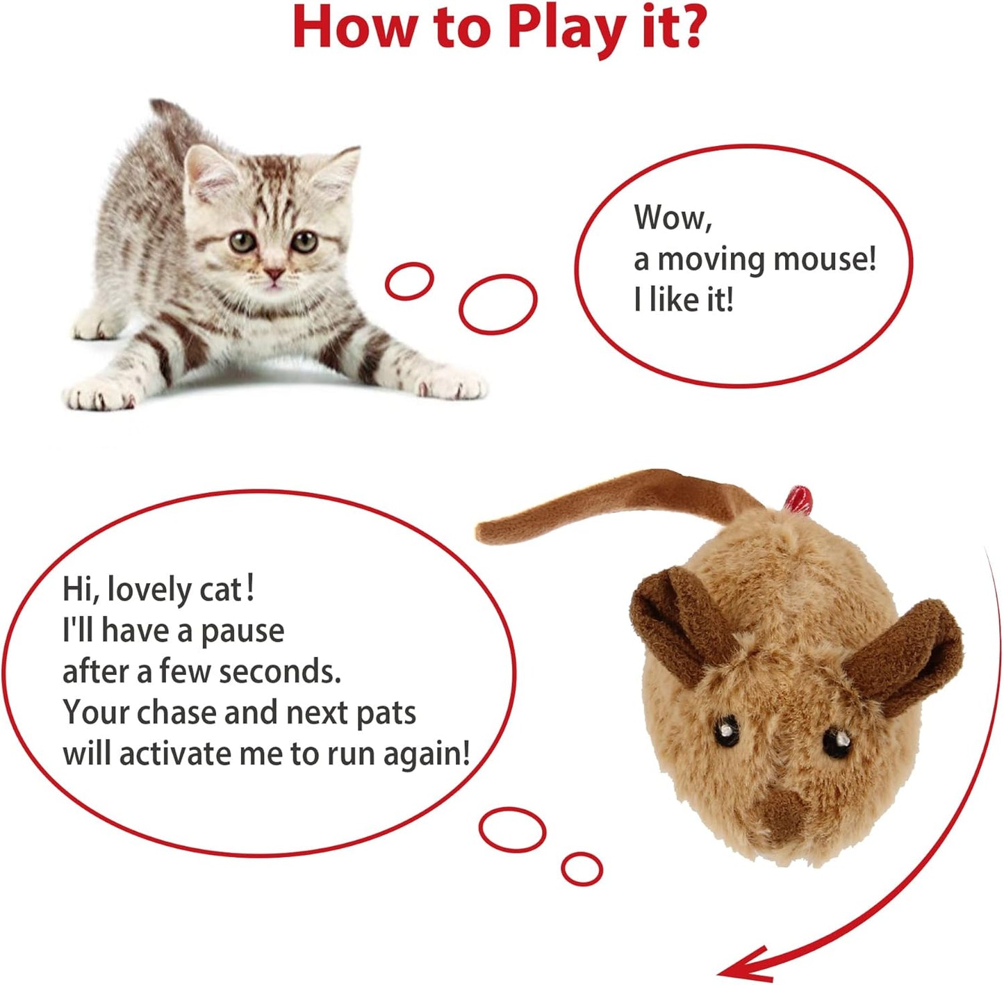 Gigwi Interactive Cat Toy Mouse, Moving Automatic Cat Toys Mice Electronic with Furry Tail, Automatic Squeaky Cat Toys for Kitten Indoor/Outdoor Exercise (Brown-Ear)