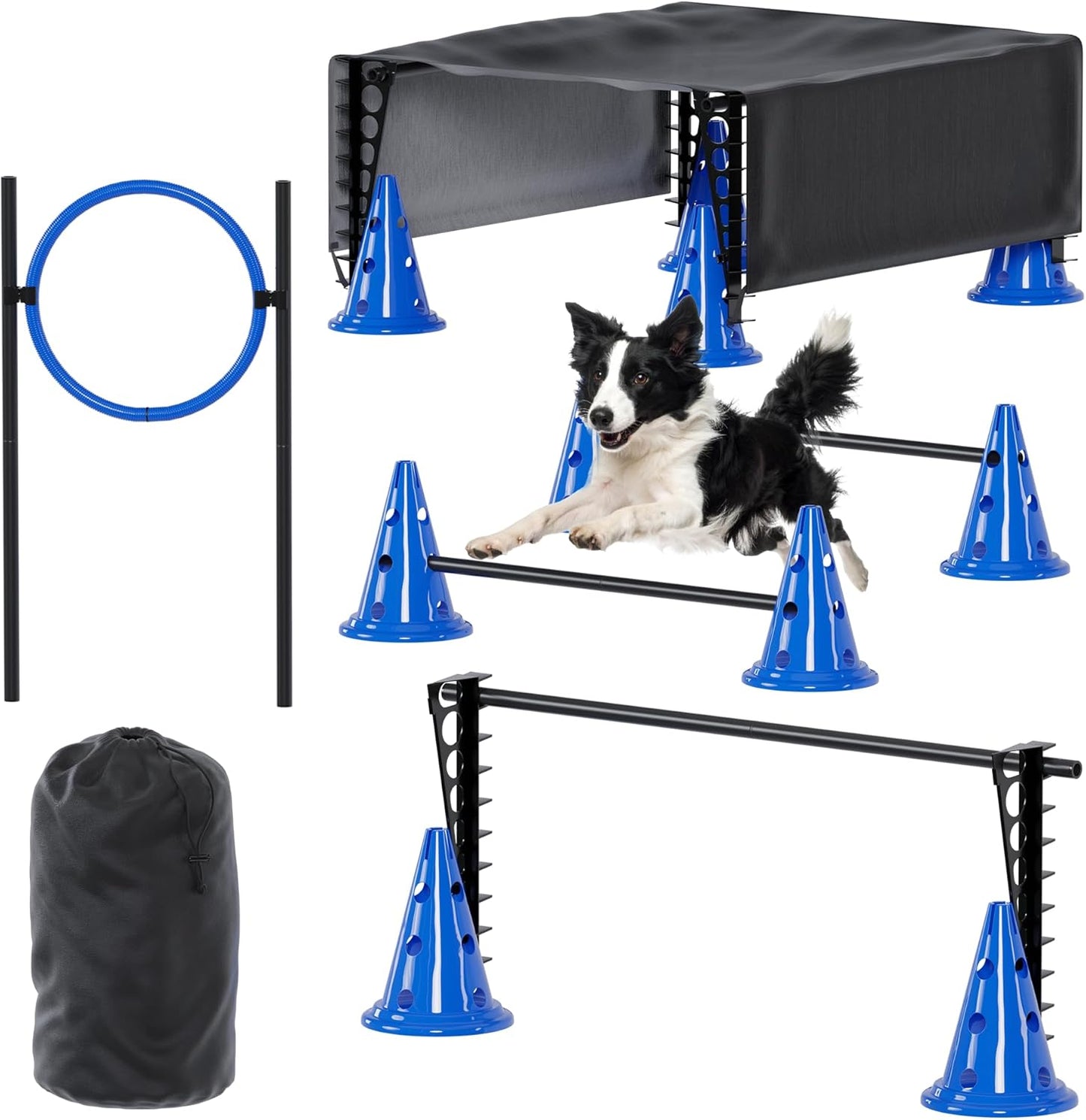 Dog Agility Course Backyard Set Complete Dog Agility Equipment with Cones, Carry Bag, Tunnels for Dogs, Jump Ring - Pet Training Playground, Dogs Obstacle Course Backyard for Indoor Outdoor