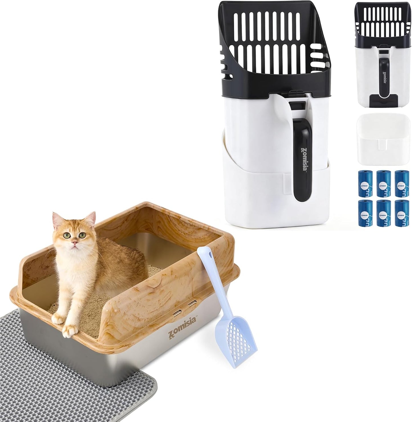 Cat Litter Scoop with Holder & Trash Can& Stainless Steel Litter Box