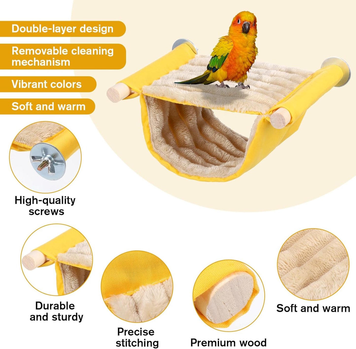 Bird Hammock,Bird Bed for Cage, Winter Warm Bird Nest Bed, Parrot Hanging Hammock Snuggle Hut, Double Layer Cage Perch for Parakeet Budgies Cockatiels Lovebird Finch Hamster Chinchilla