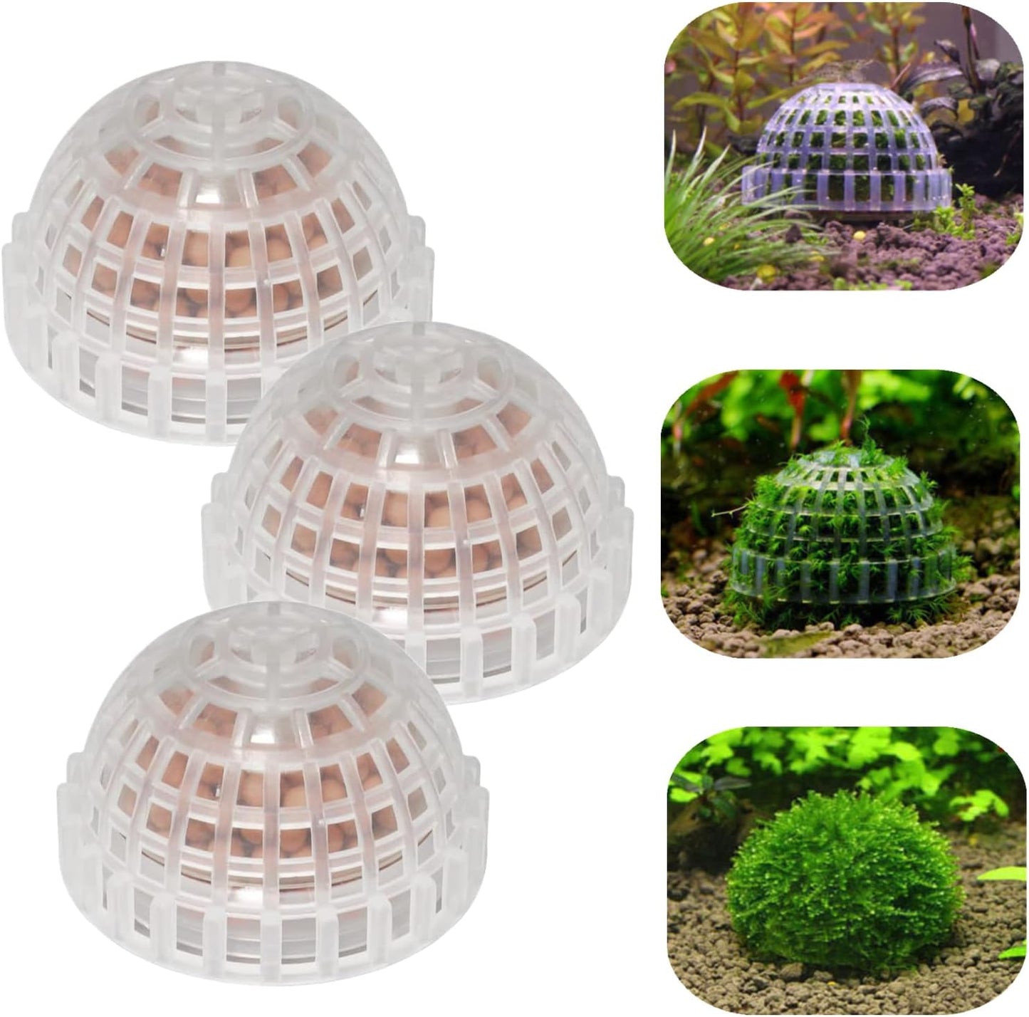3 PCS Aquarium Moss Ball Holder Professional Aquarium Plant Holder Plastic Moss Ball Fish Tank Plant Holder with Filter Stone for Fish Tank Accessories