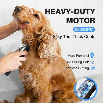 Dog Clippers for Grooming for Thick Heavy Coats, Professional Low Noise Cordless Dog Grooming Clippers Supplies Kit Rechargeable Pet Hair Trimmer with Stainless Steel Blade for Dogs Cats Pet
