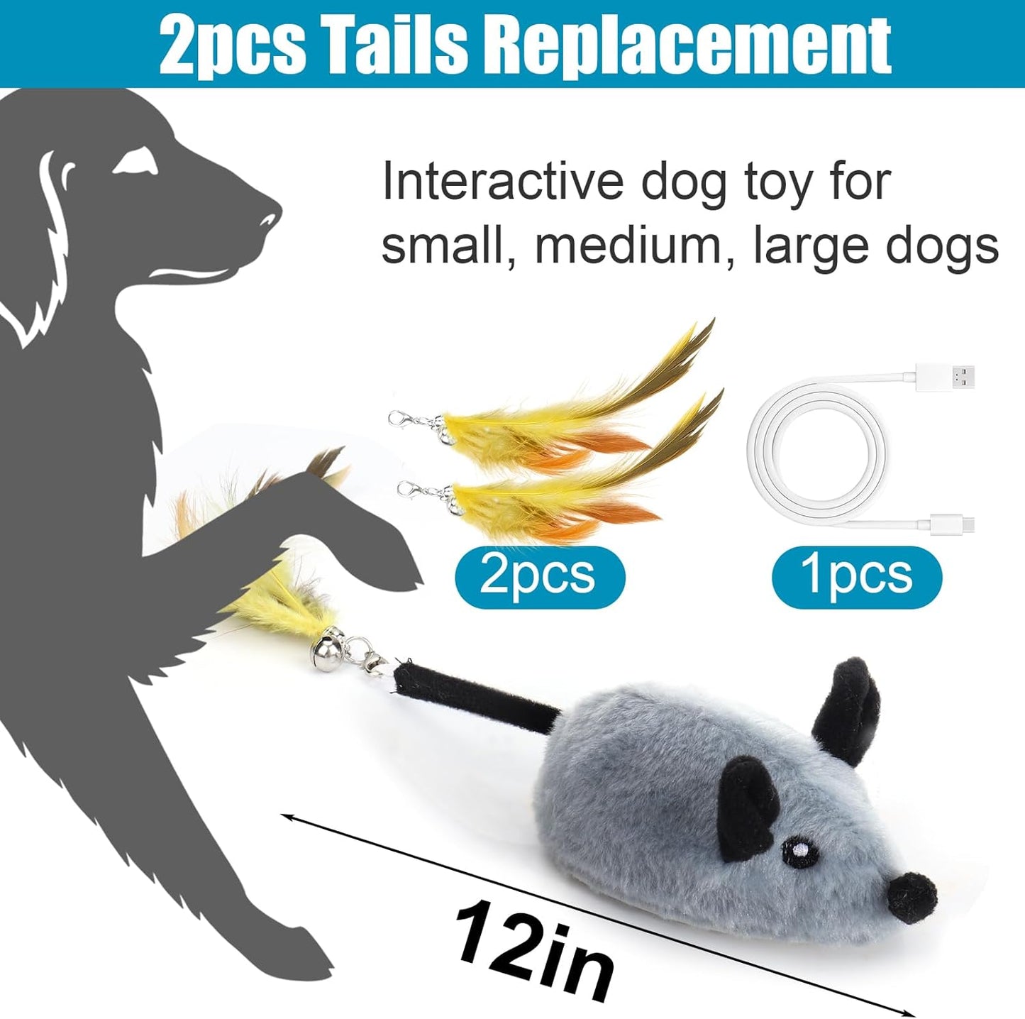 Interactive Dog Toys with Phone App, 2 Modes Remote Control Dog Toy, Dog Mouse Toy with Realistic Sound & Replacement Tails, Automatic Dog Toy for Small Medium Large Dogs, Squeaky Dog Toys Gray