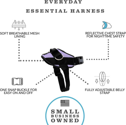 ShawnCo Essential Dog Harness, No-Pull Pet Vest with 3 Leash Clips, No Choke, Reflective, Adjustable and Padded, for Easy Walking and Training for Small, Medium and Large Dogs (ICY Lilac, S)