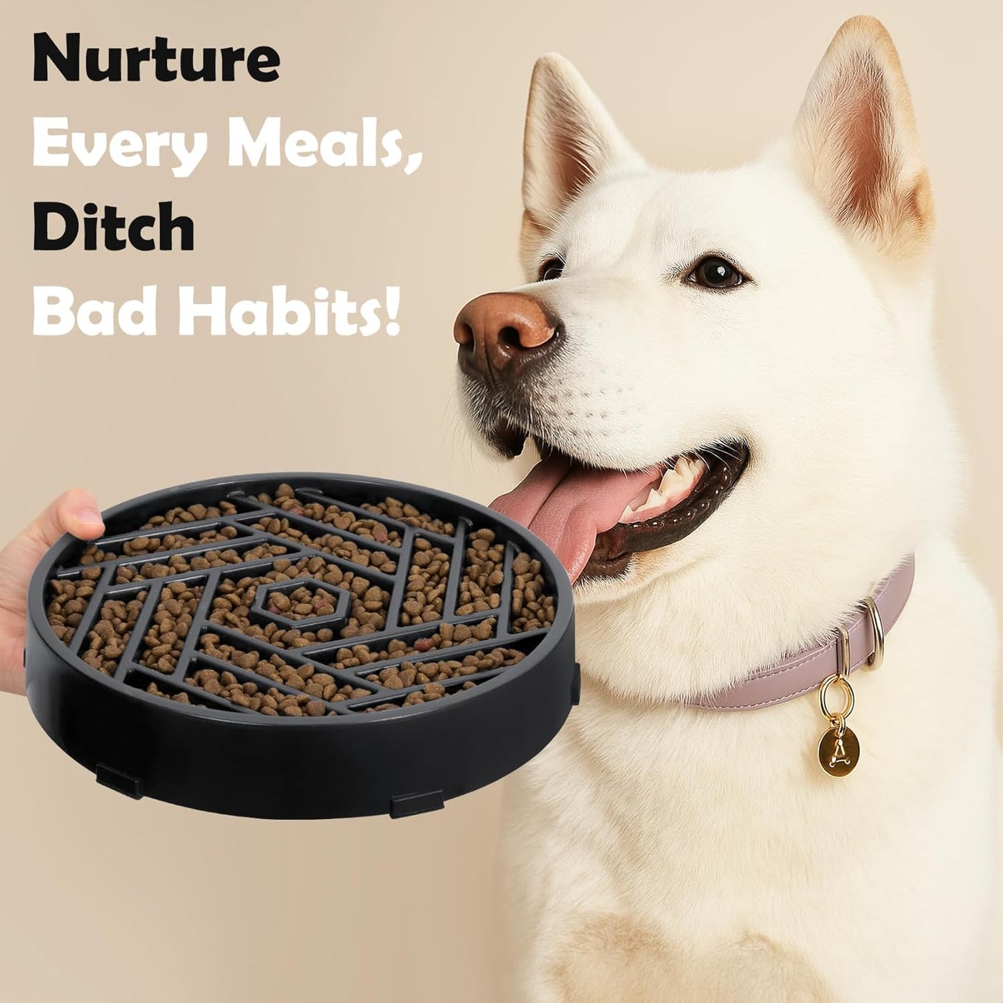 TOBYTO Slow Feeder Dog Bowls Large Medium Breed,Anti-Choking Slow Eating Dog Food Bowl,Non Slip Pet Slower Food Feeding Bowls Large Puzzle Slow Feeder Bloat Stop Maze Dog Dishes,Black