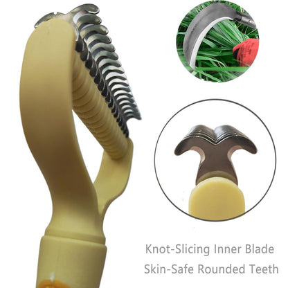 Dematting Comb for Dogs/Cats, 2-Sided Undercoat Detangler Brush for Shedding, Matted Hair & Fur Remover, Painless Pet Grooming Rake with Non-Slip Handle (Yellow,Large)