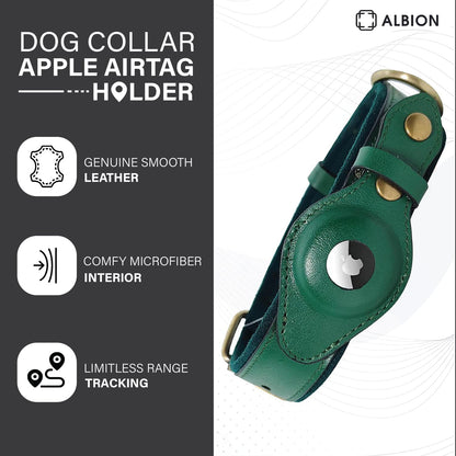 Apple AirTag Leather Dog Collar Smart GPS Collar with AirTag Holder (M, Pine Green)