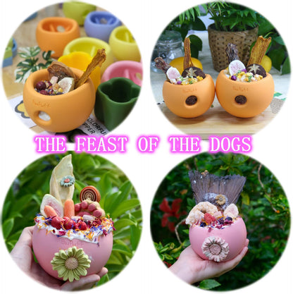 Treat Dispensing Dog Toy & Slow Feed Bowl, Interactive Puzzle Chew Toy for Anxiety Relief - Fillable for Fetch, Catch, Hold and as Frozen Lick Bowl (Peach Pink, Medium 498g)