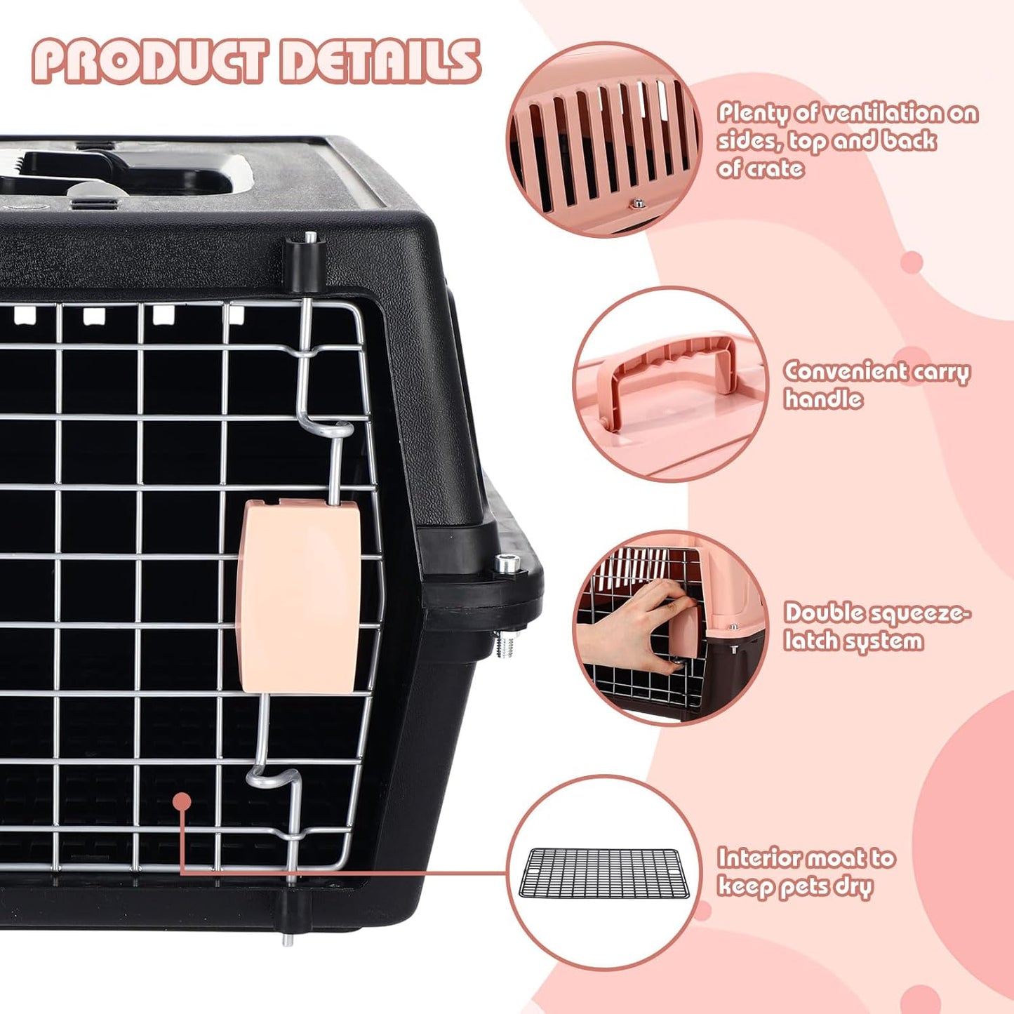 2 Set 18.9" Pet Carrier for Small Cats and Dogs, Hard Sided Plastic Cat Kennel for Pet with Front Door Security Lock Fully Breathable Travel Crate, up to 13 Lbs(Black,18.9 x 12.6 x 11.8 Inch)