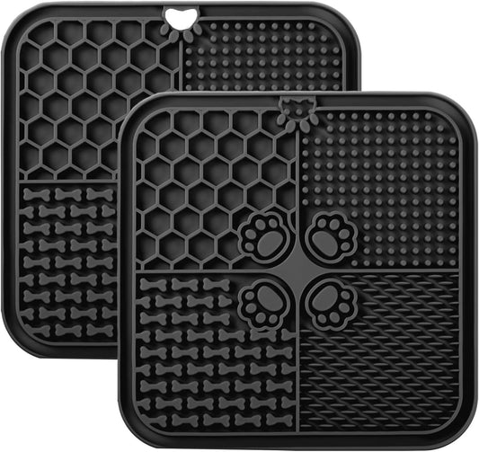 Dog Lick Mat, Dog Slow Feeder, Non-Slip Design Lick Mat for Dogs and Cats, Boredom and Anxiety Reducer,Suitable for Treats, Yogurt, Peanut Butter (2Pack Black)