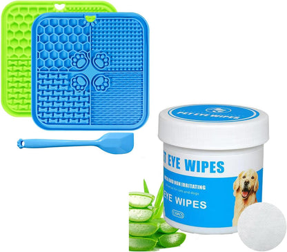 Lick Mat for Dogs, Dog Lick Mat with Suction Cups and Pet Eye Wipes for Dogs, Natural Dog Wipes for Paws and Butt