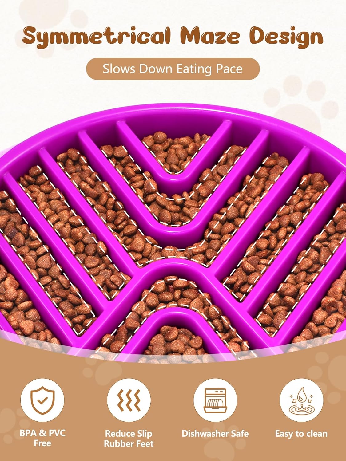 KASBAH Slow Feeder Dog Bowls Large Breed, Holds 5 Cups Wet or Dry Food for Large and Medium Dogs,Puzzle Maze for Fast Eaters,Square Base,Non-Slip, Made Without BPA,Helps Prevent Bloat & Aid Digestion