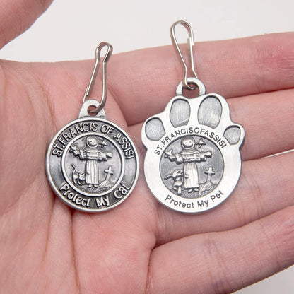 Pet Tags Engraved 2 Packs St Francis of Assisi dogs Cats Medal Pendant Collar Charm Protect My Pet