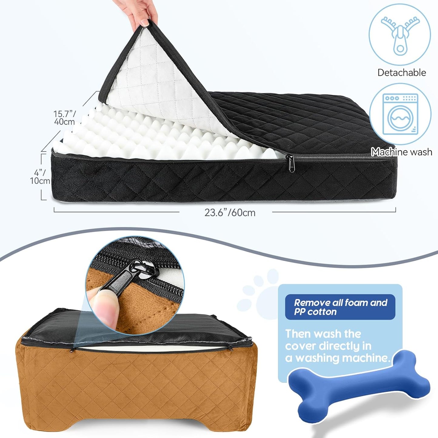 Dog Car Seat for Medium/Large Dogs,Pet Booster Car Seats for Under 50lbs or 2 Small Dogs, Detachable and Washable Pet Bed,Multi-Functional Travel Dog Bed(Black/Brown)