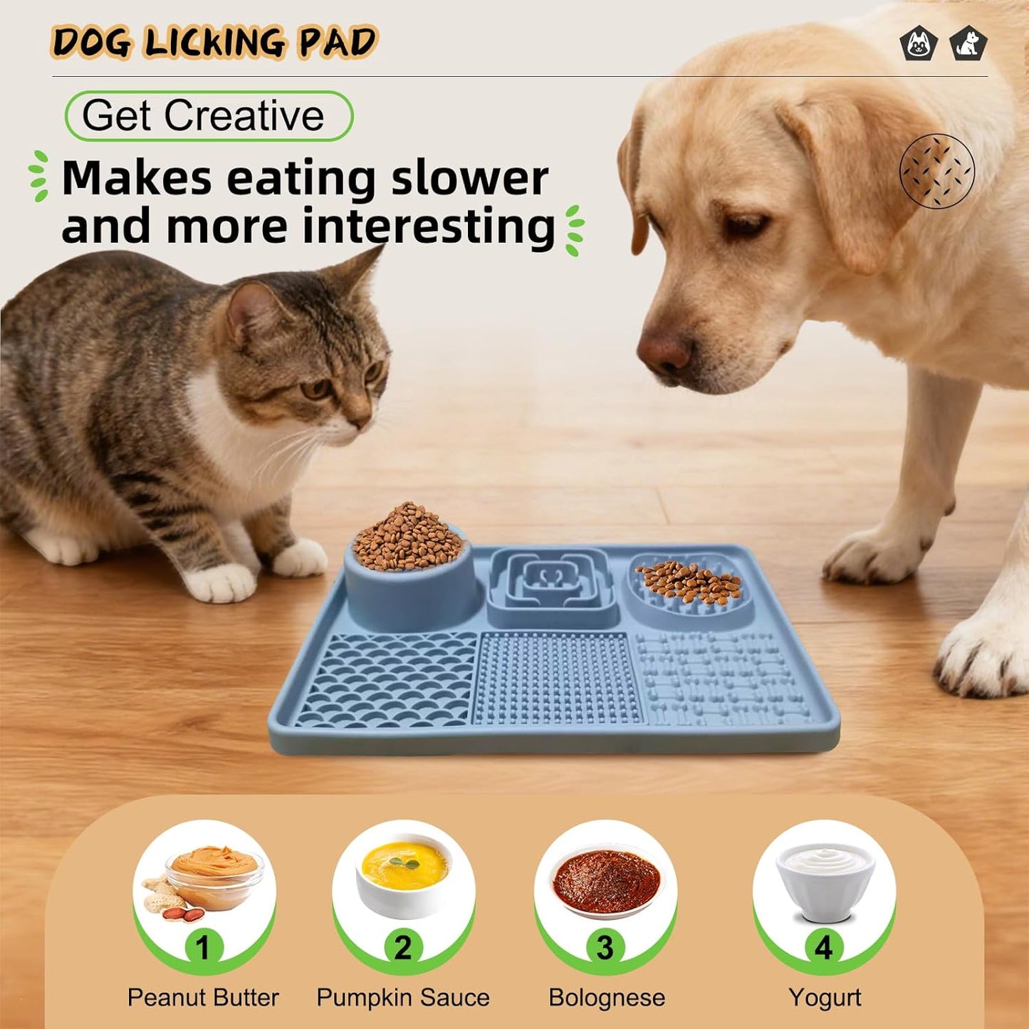 Dog Lick Mat for Anxiety Relief, Slow Feeder Alternative, Pet Enrichment Treat Mat, Boredom Buster, Durable Food-Grade Silicone, Dishwasher & Freezer Safe (Blue, Rectangle)