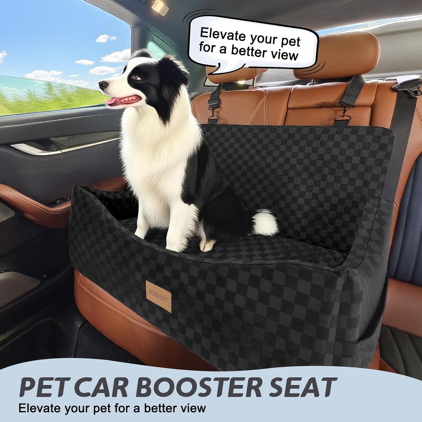 JOEJOY Dog Car Seat for Medium/Large Dogs - Reversible Dual-Sided Travel Dog Car Bed with Memory Foam, Washable Pet Booster Seat for Dogs up to 55 lbs or 2 Small Dogs, 2 Safety Leashes, Black