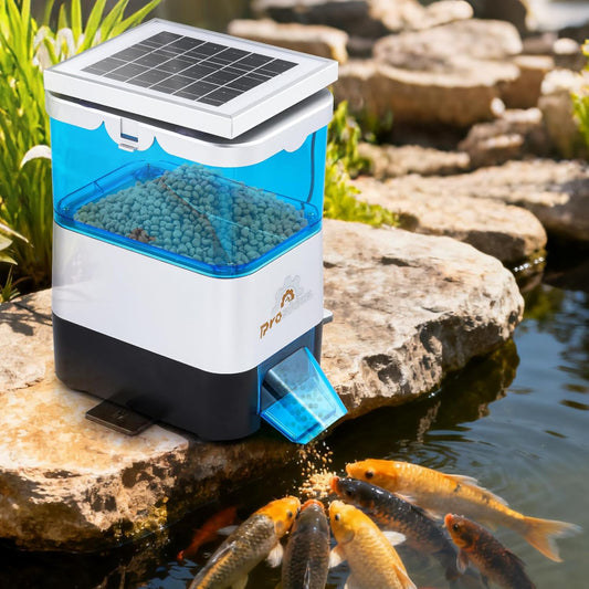 Automatic Fish Feeder for Pond Solar Powered 2.8L Capacity, Battery & AC Auto Timed Fish Feeder for Pond Indoor & Outdoor, Animal-Proof