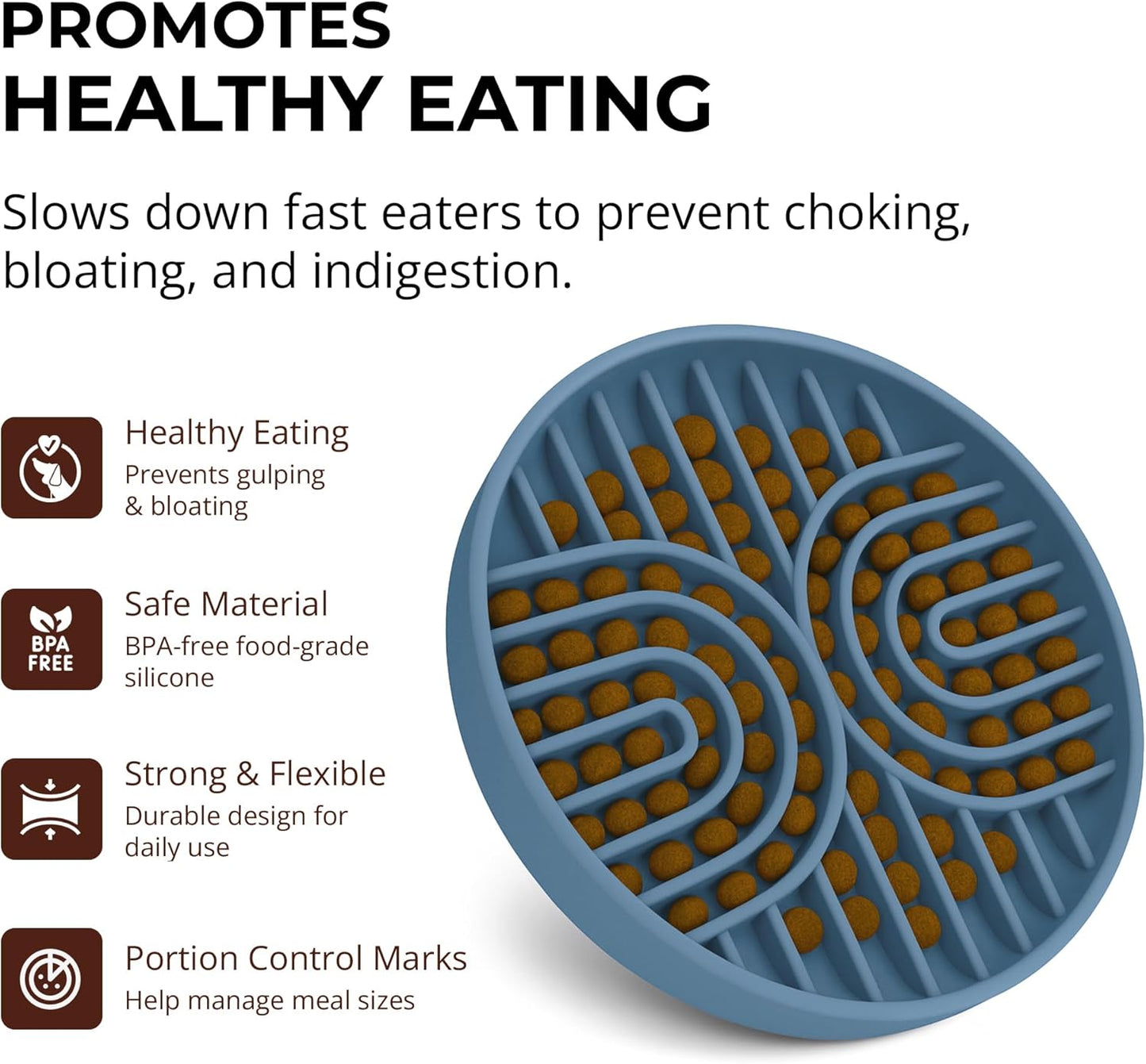 Slow Feeder Dog Bowls, Dishwasher Safe, Non-Slip Base, BPA-Free Slow Eating Dog Bowl (Stone Gray, 2-Pack)