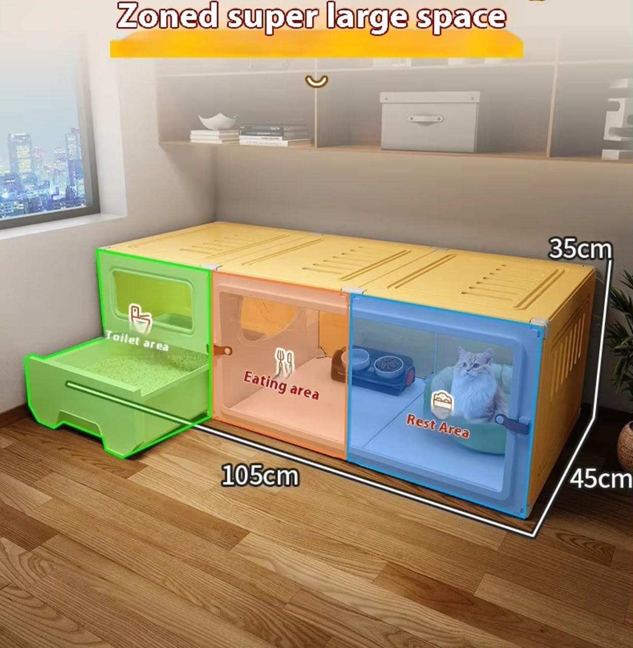 Large Cat Enclosure with Litter Box, Indoor Transparent Cat Villa, DIY Semi-Enclosed Crate (White, 41x18x14 inche)