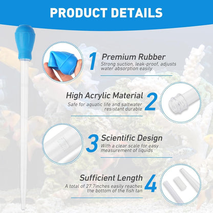 27.7IN Extra Long Turkey Baster for Aquarium, 50ml Aquarium Water Changer Siphon for Fish Tank Cleaning, Waste Remover for Aquarium, Blue
