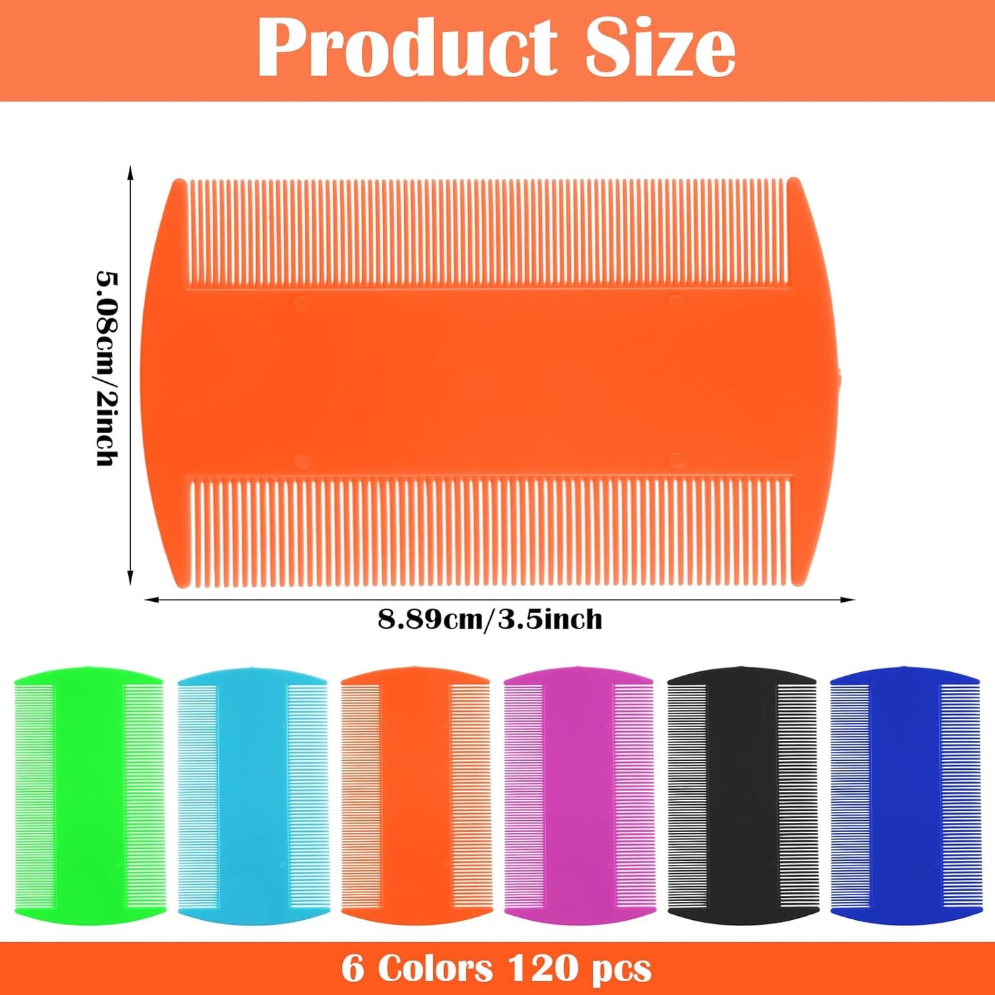 120 Pack Plastic Flea Lice Combs, Fine Tooth Flea Tick Comb, Double Sided Pet Combs, Cat Dog Hair Dandruff Removal Comb, Grooming Tools for Rabbit, Cat, Dog, Kitten, Small Pet (6 Colors)