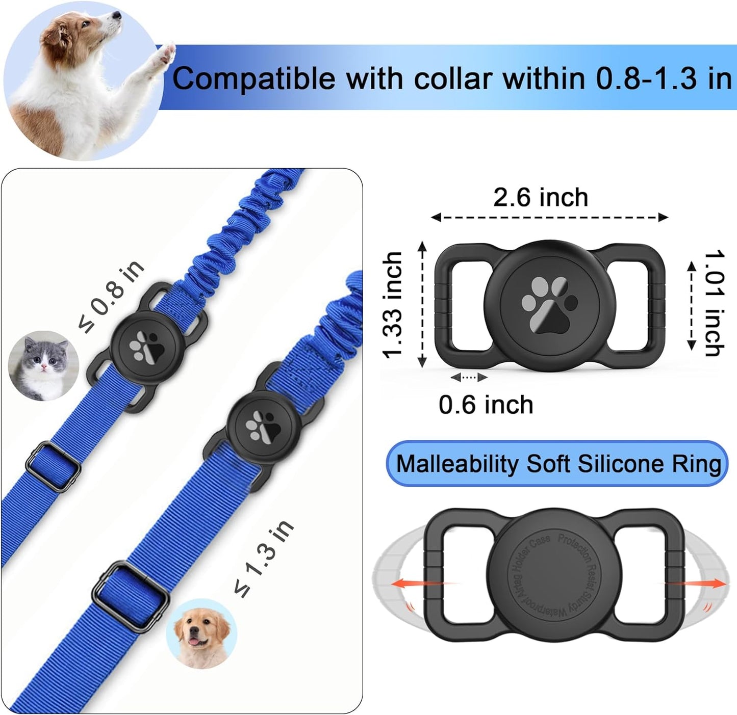 SANKALA Airtag Dog Collar Holder, [1 Pack] Waterproof Dog Airtag Holder, Silicone Full Body Covered Anti-Lost Protective Apple Air Tag Holder for Pet Collar - Fits All Width Collars, Black