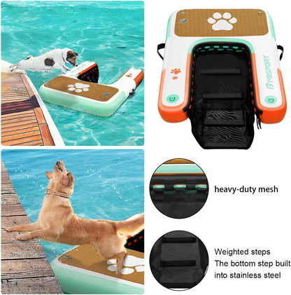 FBSPORT Inflatable Dog Boat Ramp Floating Dock Water Ramp Ladder for Pool, Boat, Non-Slip EVA Floating Ladder for Dog Up to 220 LBs, Safe & Easy Access