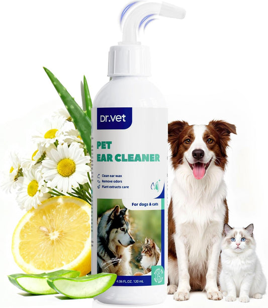 Dog Ear Cleaner Solution– Soft Nozzle Ear Treatment for Dogs & Cats, Gently Remove Ear Wax & Debris, Soothe Ear Itching & inflammation, Odor Pet Ear Wash with Aloe Vera & Persimmon – 4.06 fl oz
