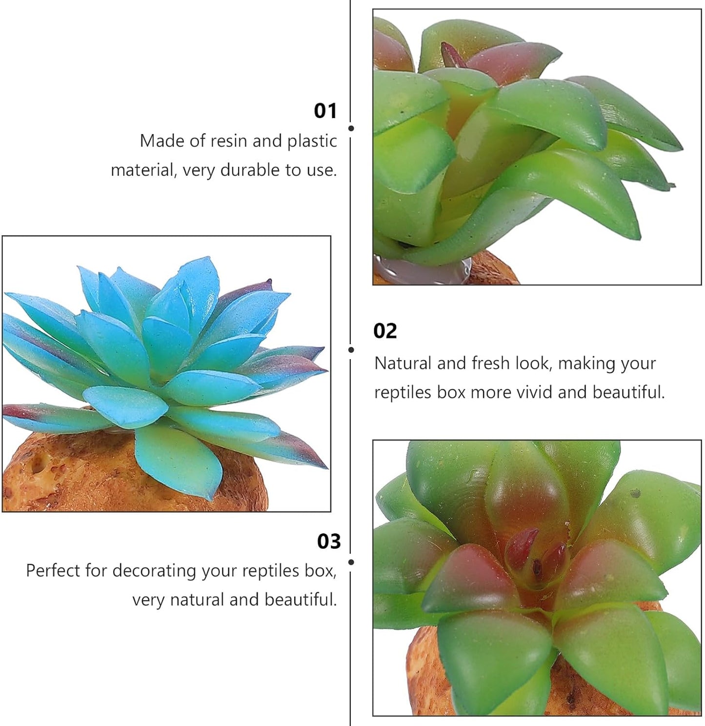 2Pcs Reptile Tank Artificial Succulent Plants Decor Set Lifelike Simulation Plants Adornment for Reptile Habitat Box Sturdy Plastic Terrarium Landscaping Accessories for