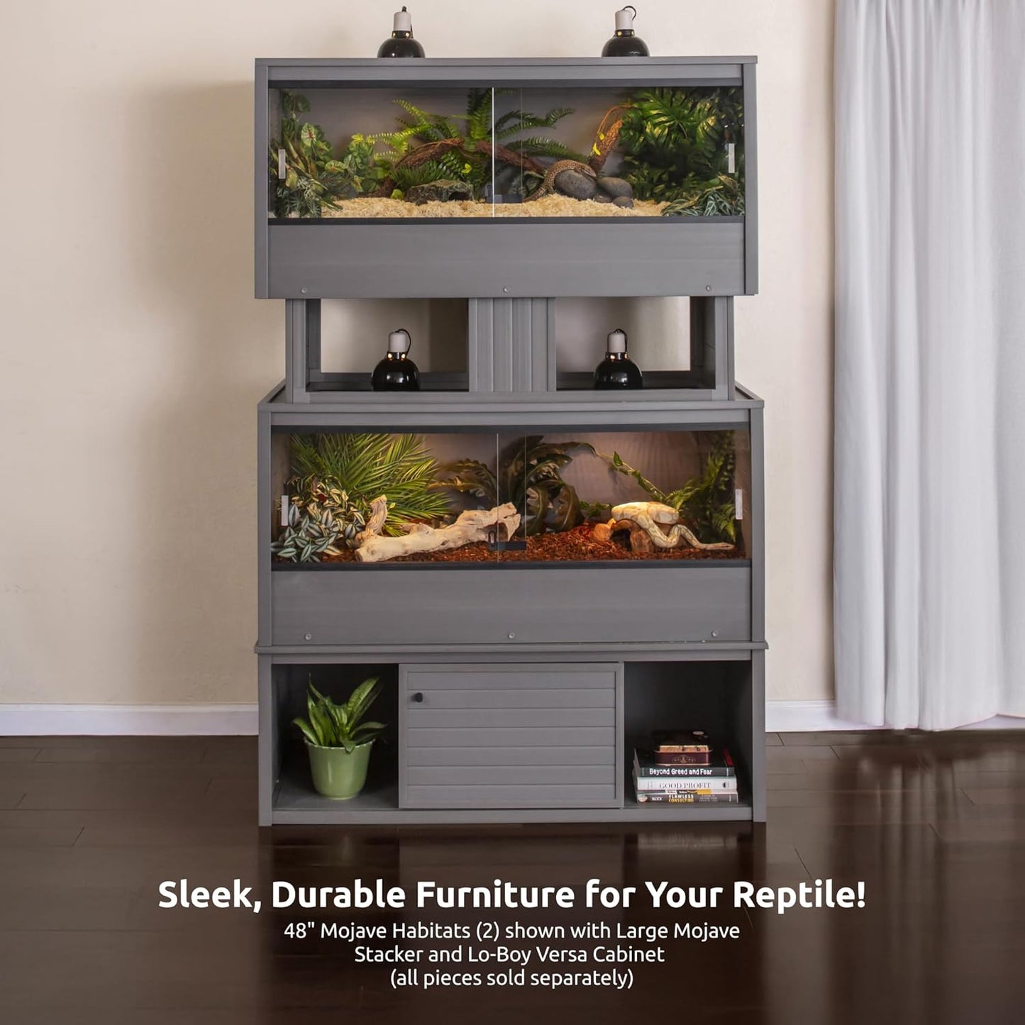 New Age Pet ECOFLEX 48" Wide Large Reptile Habitat, Mojave Lounge for Snakes, Tortoises & Lizards in Maple, Black & Grey, Easy Assembly, Sliding Glass Doors & Mesh Top