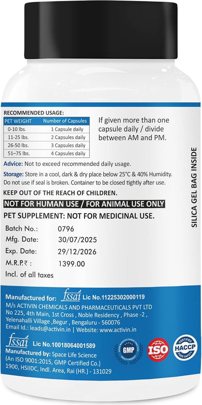 Omega - 3 Fish Oil Triple strenghth Softgel Capsules for Pets | for Allergy, Itch Relief - Supports Dry Skin, Joints - Dog and Cats Skin and Coat Supplement | 60 Softgel